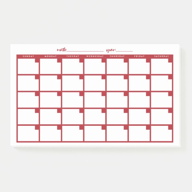 Undated Sticky Note Calendar - Red (Front)