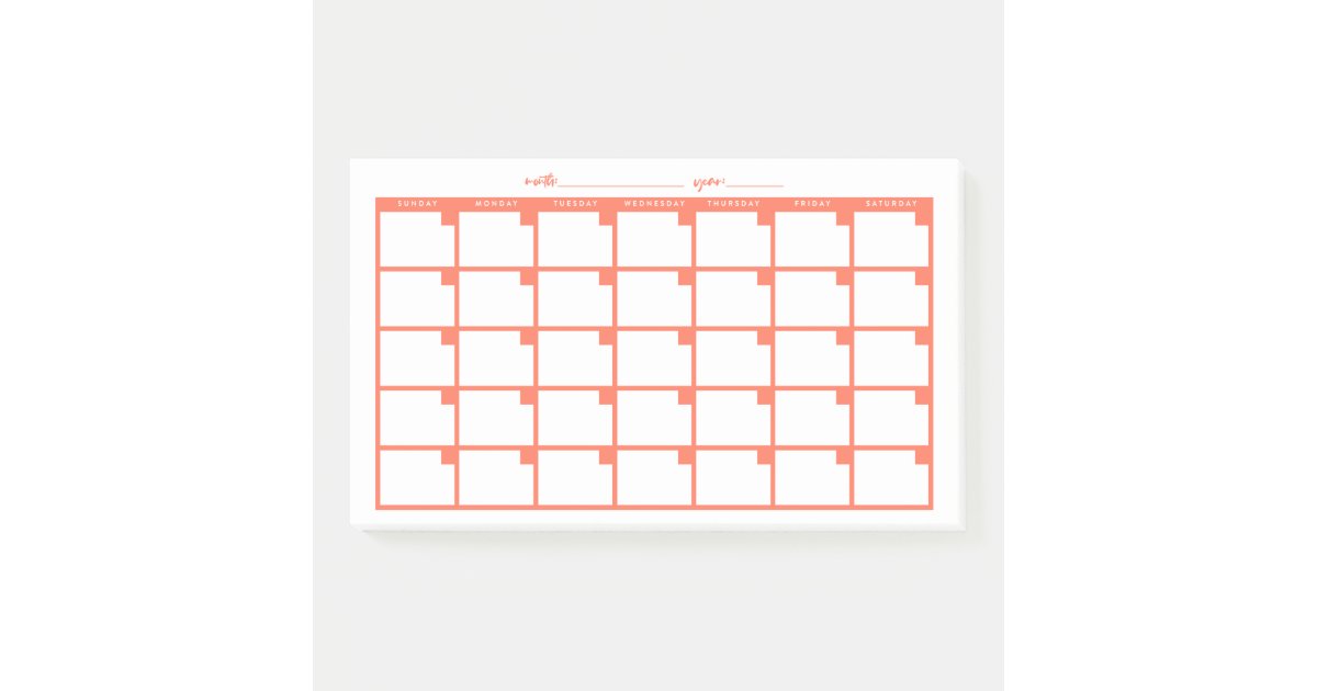 Undated Sticky Note Calendar - Salmon