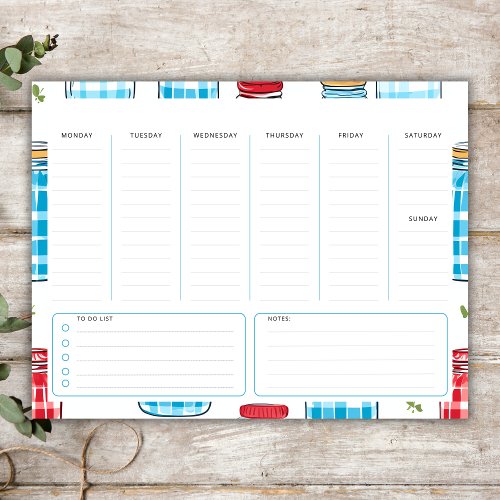 Undated Vertical Weekly Planner Blue and Red Notepad