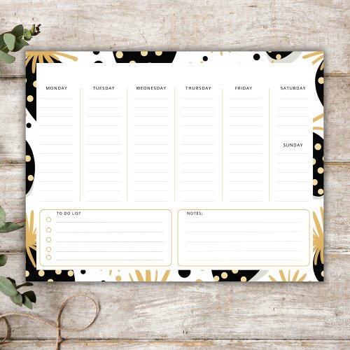 Undated Weekly Planner Black and Gold Accents  Notepad