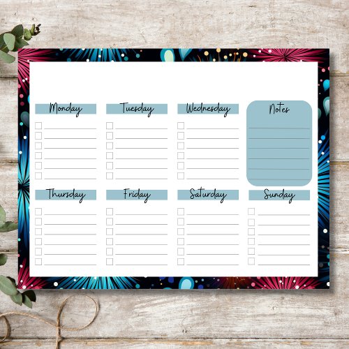 Undated Weekly Planner with Fireworks Border Notepad
