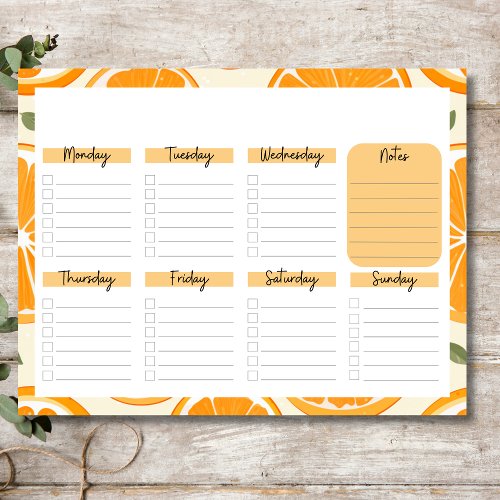 Undated Weekly Planner with Orange Slice Border Notepad