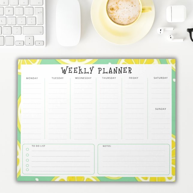 Undated Weekly Planner, Yellow and Green Accents Notepad (Creator Uploaded)