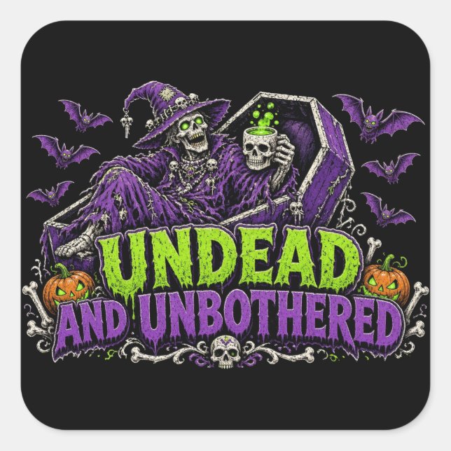 Undead and Unbothered Skeleton Wizard Sticker (Front)