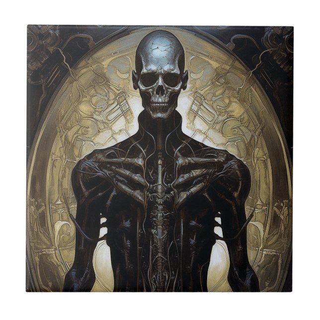 Undead Cyborg Sci-Fi Horror Art Ceramic Tile (Front)