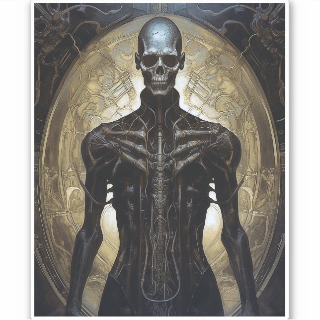 Undead Cyborg Sci-Fi Horror Art Sticker (Front)