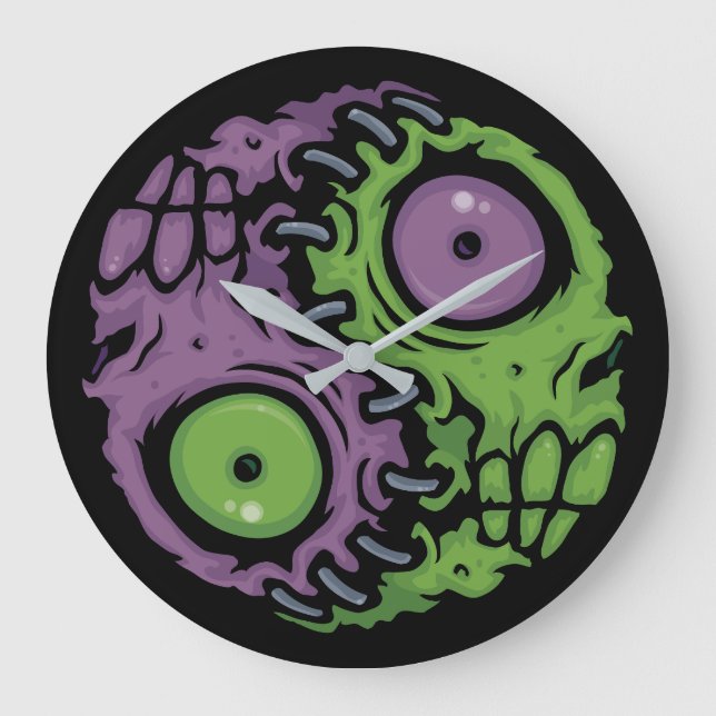 Undead Harmony: Zombie Yin Yang Symbol Large Clock (Front)