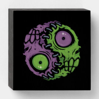 Undead Harmony: Zombie Yin Yang Symbol Wooden Box Sign