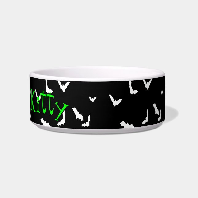 "UNDEAD Kitty" Gothic Bats Spooky Cat Food Bowl (Right)