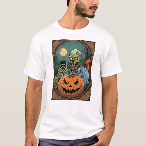 Undead Selfie Zombie Pumpkin Snap T_Shirt