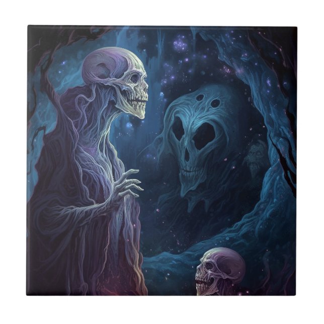Undead Skeleton Creatures Horror Art Ceramic Tile (Front)