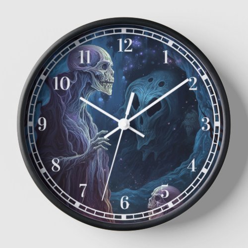 Undead Skeleton Creatures Horror Art Clock