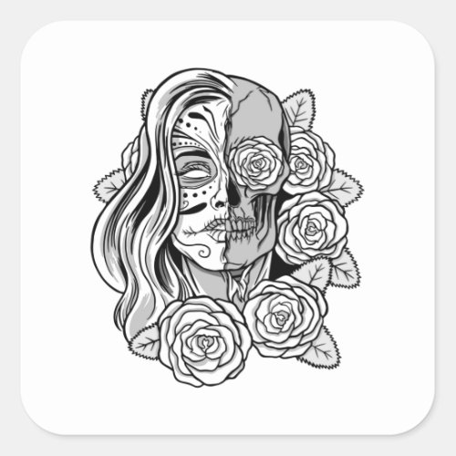 Undead Sugar Skull Square Sticker