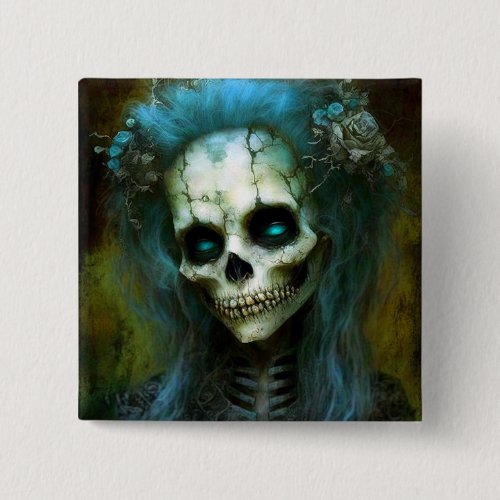 Undead Woman Skeleton Horror Button