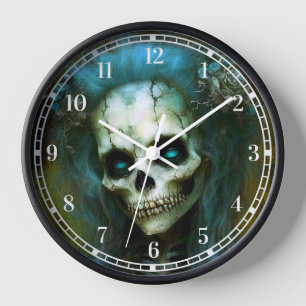 Undead Woman Skeleton Horror Clock