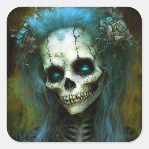 Undead Woman Skeleton Horror Square Sticker