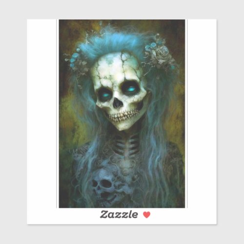 Undead Woman Skeleton Horror Sticker