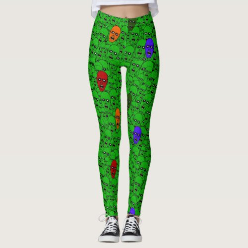 Undead Zombie Heads collage work out Leggings