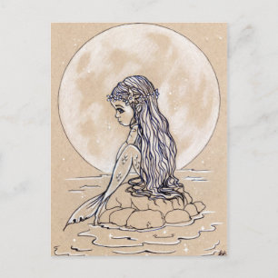 Under a full moon little mermaid postcard