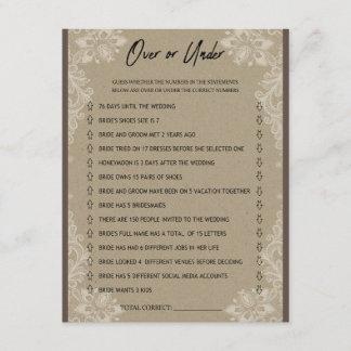 Under and Over Bridal Shower Game Enclosure Card