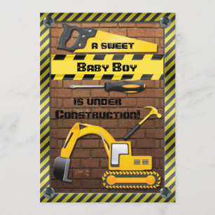 Under Construction Baby Boy Shower Invitation
