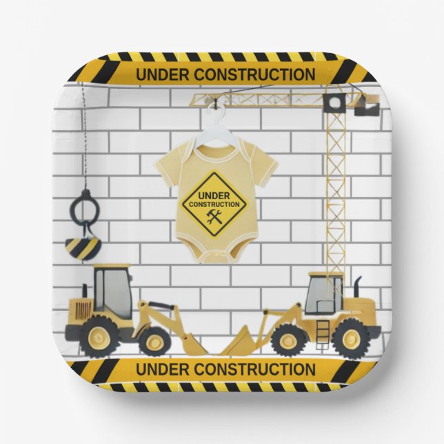 Under Construction Baby Clothes Baby Shower Paper Plates (Front)