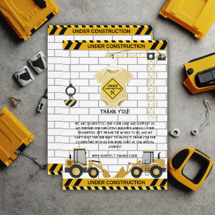 Under Construction Baby Clothes Baby Shower Thank You Card