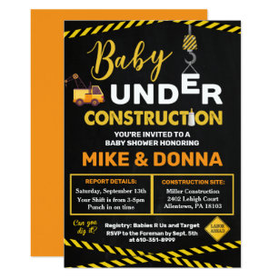 construction theme baby shower invitations