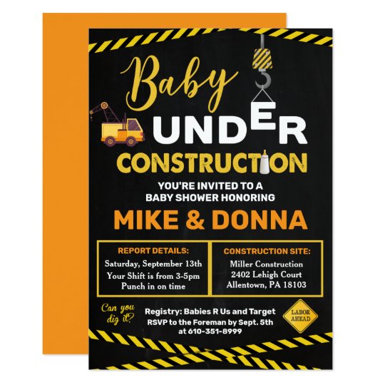 Under Construction Baby Shower Invitation