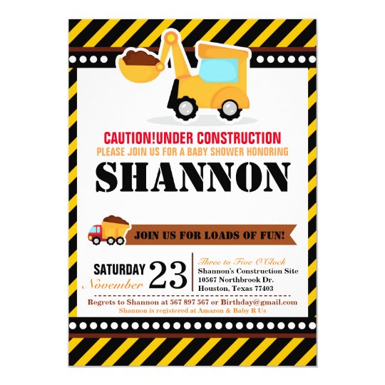 under construction baby shower invitations