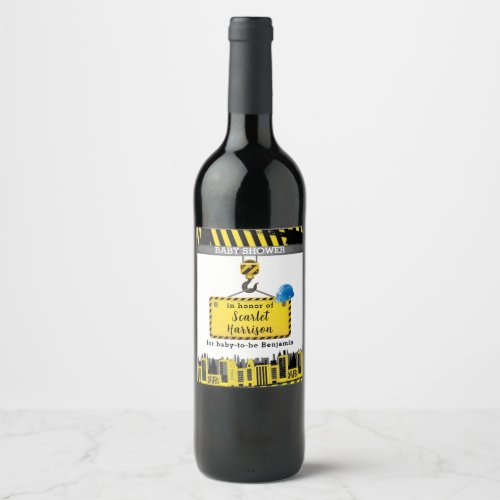 Under Construction Baby Shower Wine Label