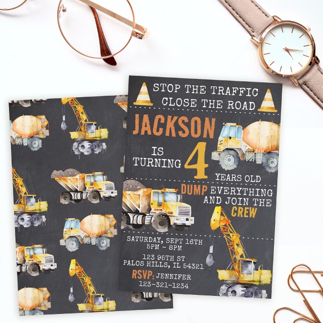 Under construction birthday boy Invitation (Creator Uploaded)