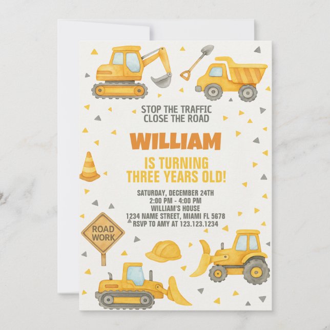 Under Construction Birthday Invitation (Front)
