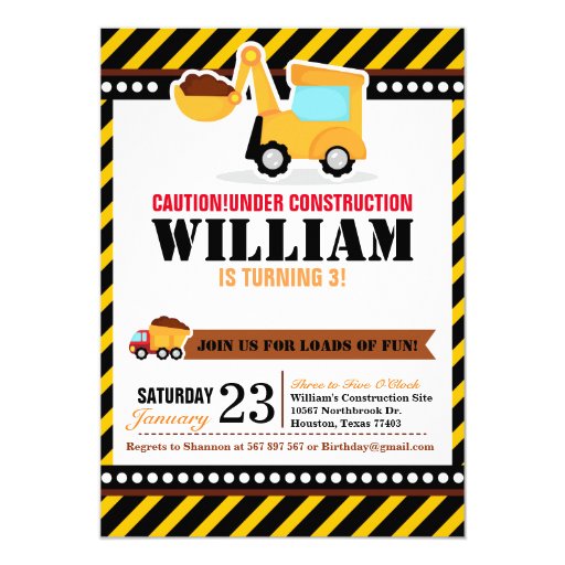 Under Construction Birthday Party Invitations 3