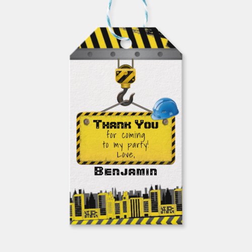 Under Construction Birthday Party Thank You Gift Tags