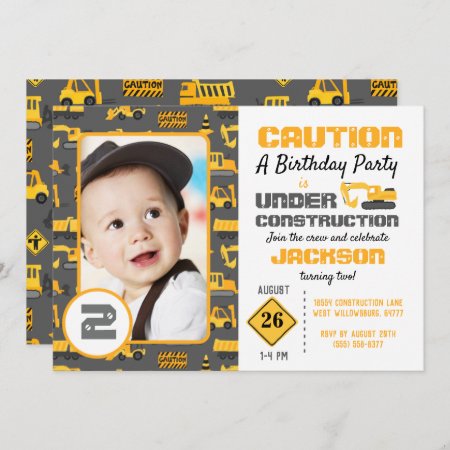 Under Construction Birthday Photo Invitation