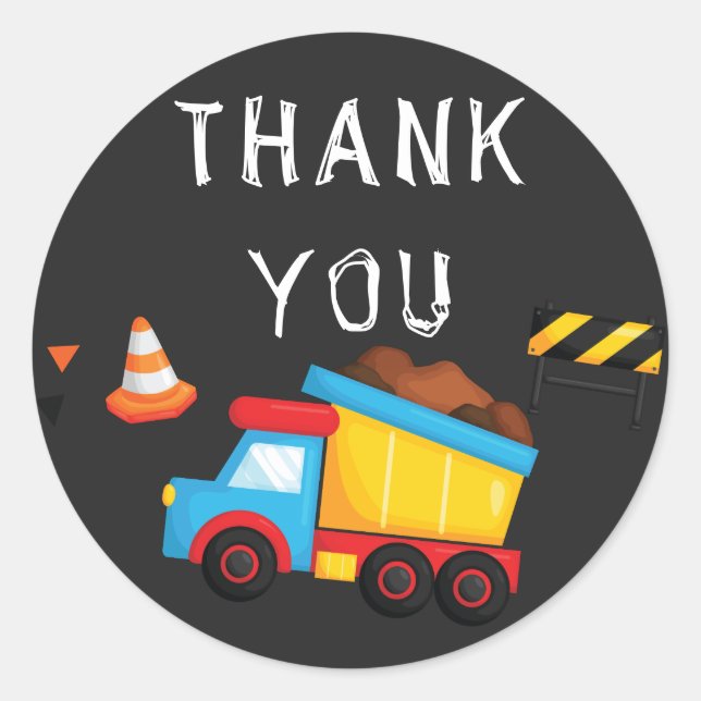 Under Construction Birthday Thank you Chalkboard Classic Round Sticker (Front)