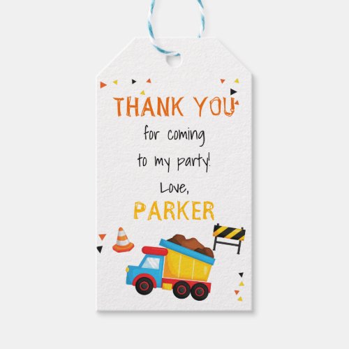 Under Construction Birthday Thank You Gift Tags