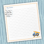 Under Construction Blue Truck Notepad<br><div class="desc">Personalize this cute dump truck design by adding a name, nickname or slogan. The artwork in this design features a cute toy dumptruck in yellow, orange and blue. Under the truck are the words Under Construction. Boys of any age will like making notes, doodling or drawing on this notepad. The...</div>
