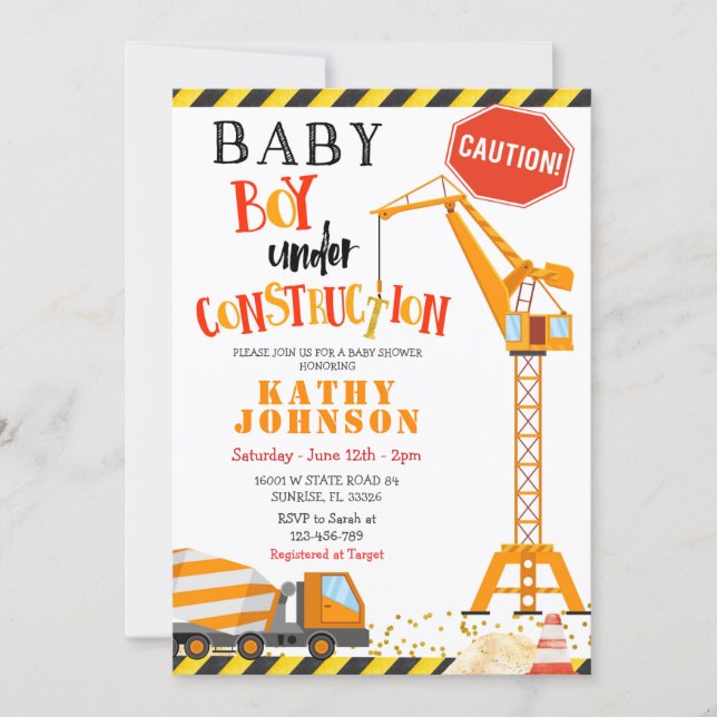 Under Construction Boy Baby Baby Shower Invitation (Front)