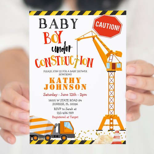 Under Construction Boy Baby Baby Shower Invitation