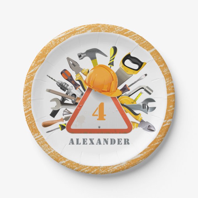 Under Construction Boy Tools Birthday Party Paper Plates (Front)