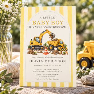 Under Construction Boy Yellow Baby Shower  Invitation