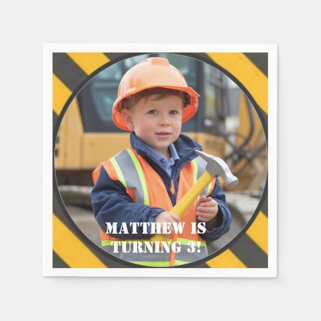 Under Construction Boy's Birthday Bash Napkins (Front)