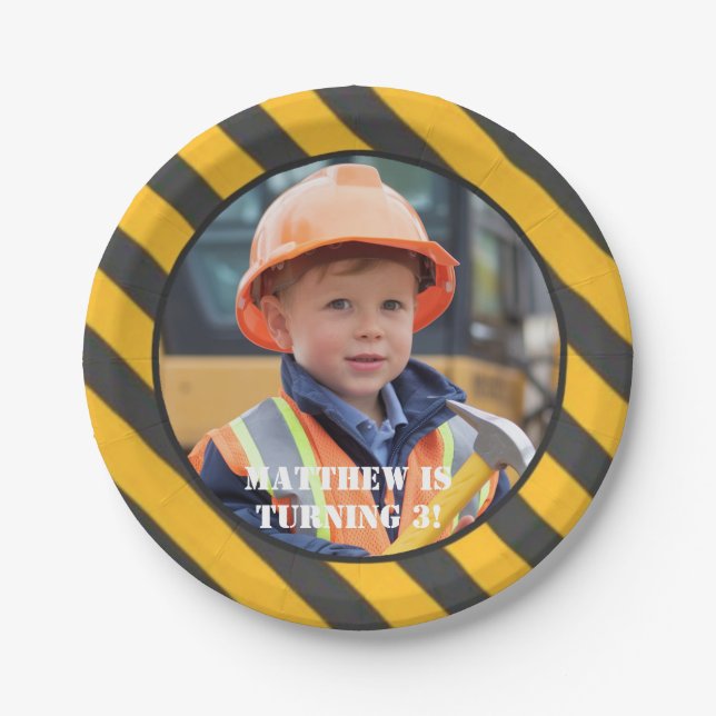 Under Construction Boy's Birthday Bash Paper Plates (Front)