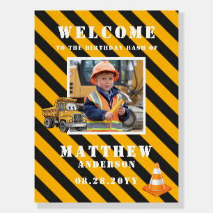 Under Construction Boy's Photo Party Welcome Sign