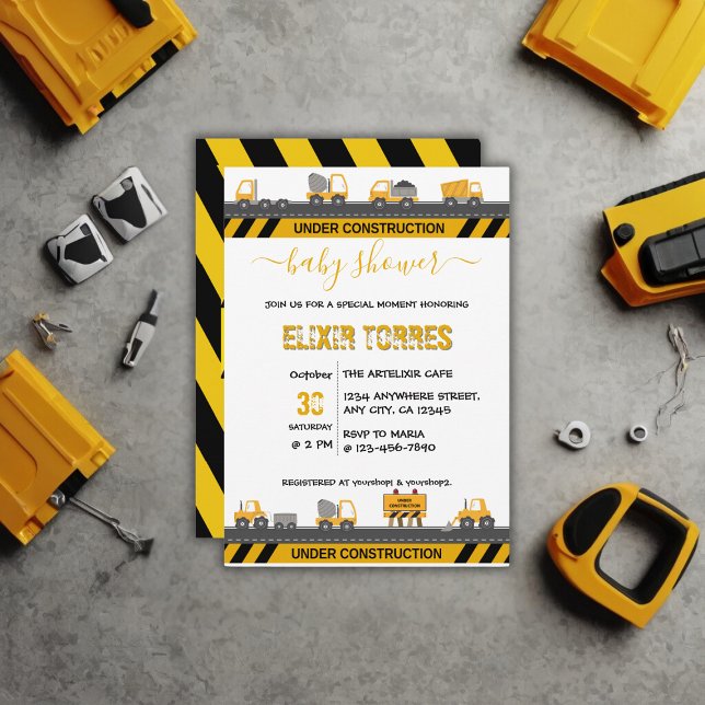 Under Construction Bulldozer Baby Shower Invitation (Creator Uploaded)