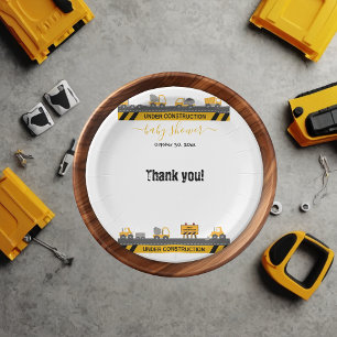 Under Construction Bulldozer Baby Shower Paper Plates