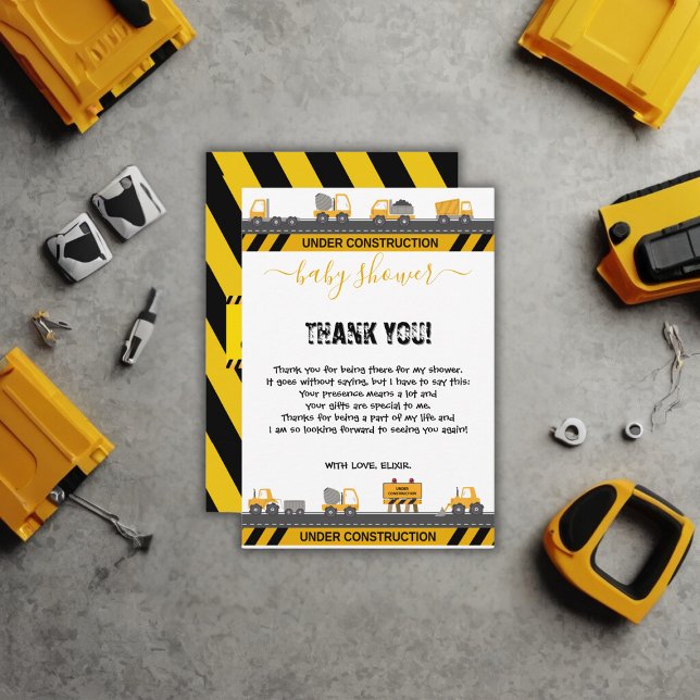 Under Construction Bulldozer Baby Shower Thank You Card (Creator Uploaded)