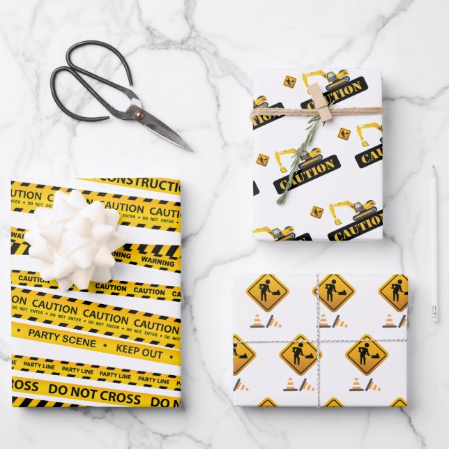 Under Construction Caution Sign Pattern Gifts Wrapping Paper Sheets (Front)